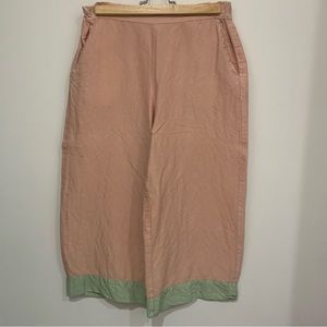 CP SHADES Wide Cropped Blush Pink Silk Pants with Mint Band